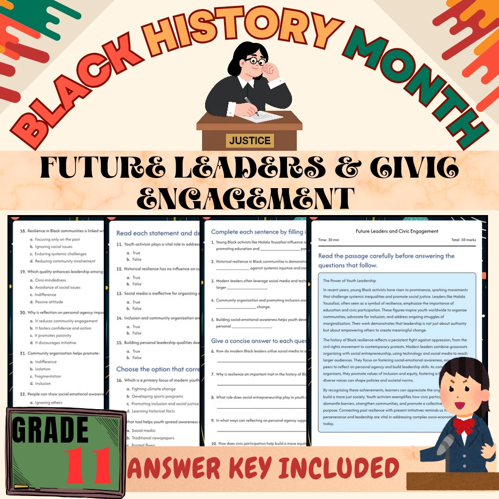 Grade 11 Black Friday Worksheet Future Leaders & Civic Engagement PDF+Answer Key