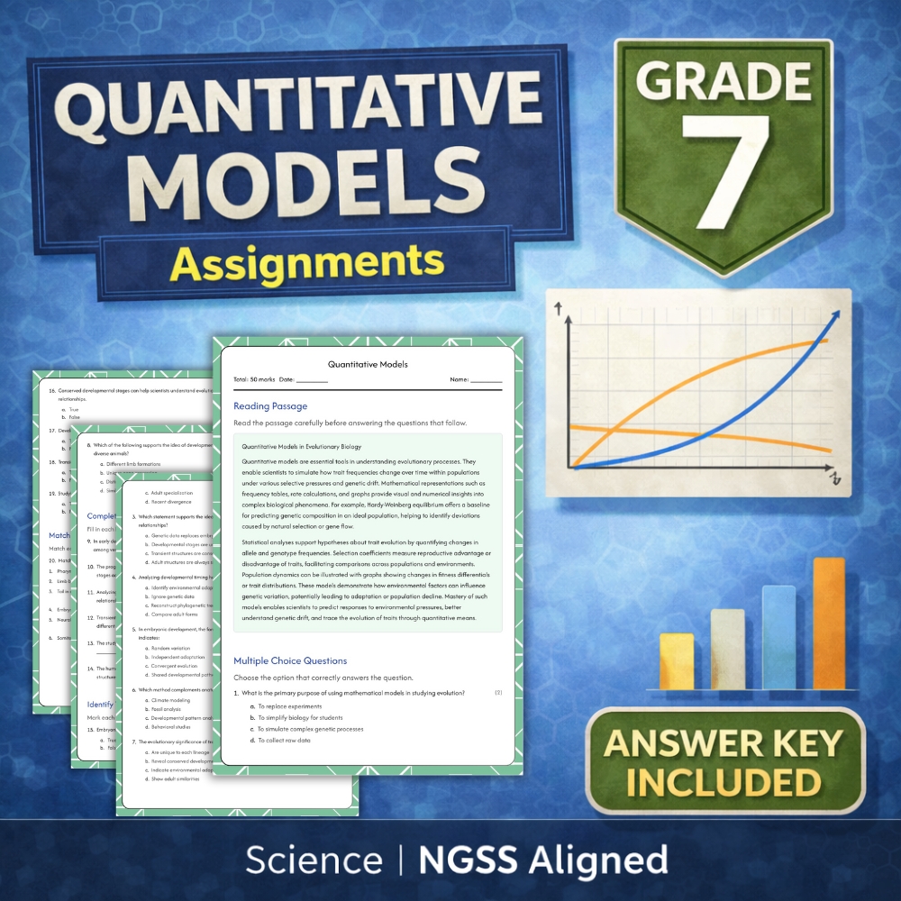 Grade 7 Science | Quantitative Models | NGSS Worksheet (Answer Key) PDF