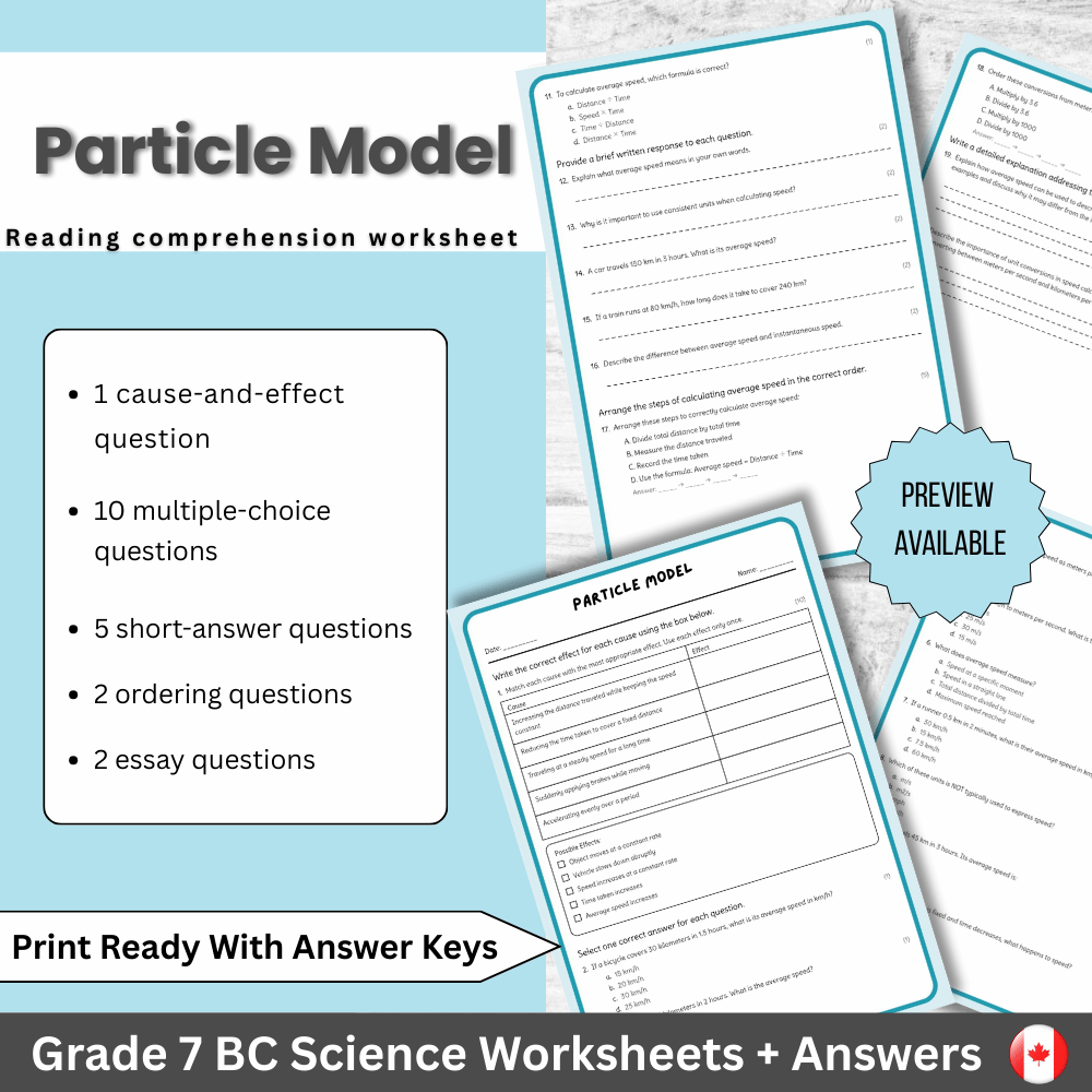 Grade 7 Science | Particle Model Worksheet (PDF) – Standards-Based Practice