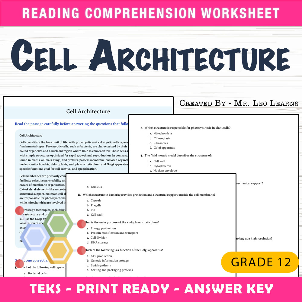 Grade 12 Science worksheet worksheet — Grade 12 Science | Cell Architecture Worksheet for Mastery — page 1