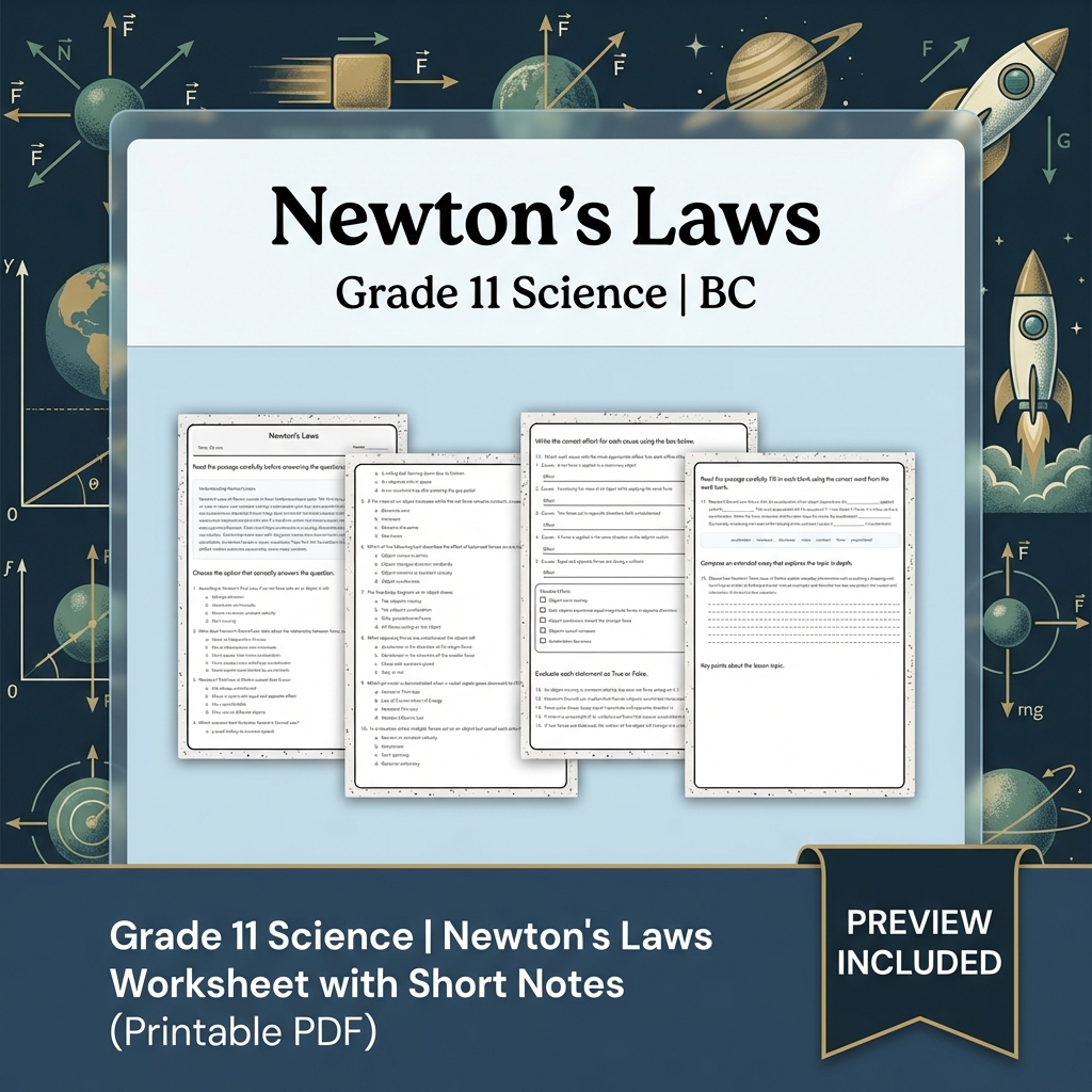 Grade 11 Science Lesson Bundle | Motion, Energy, and Forces Worksheets — included worksheet 4