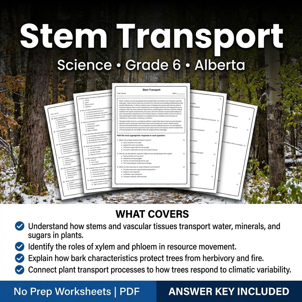 Grade 6 Science Worksheet on Stem Transport | Alberta Standards