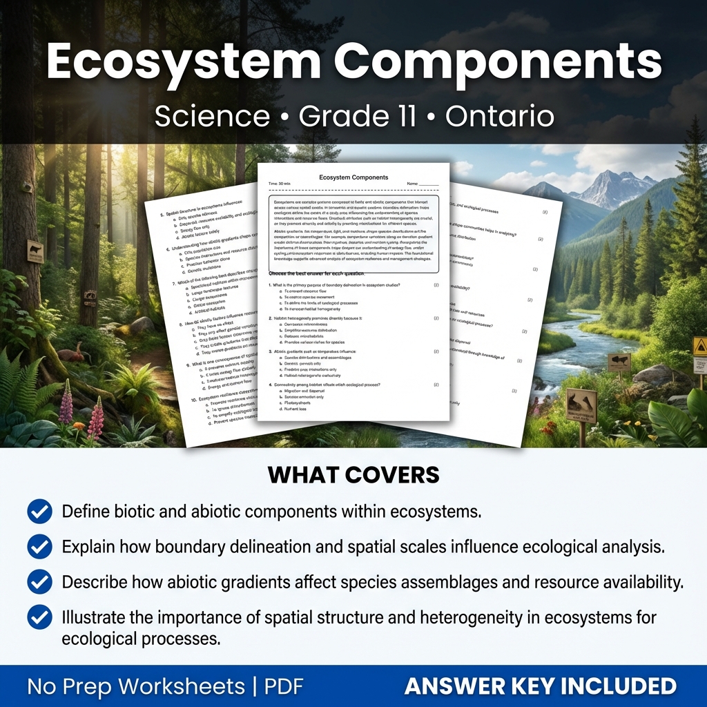 Ecosystem Components Grade 11 Science Worksheet | Ontario Standards