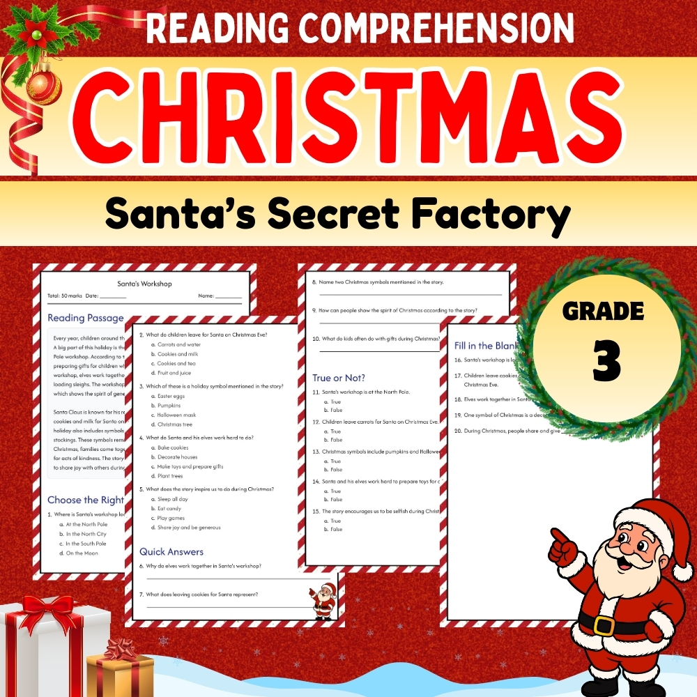 Grade 3 Seasonal Worksheet | Christmas & Holiday Theme