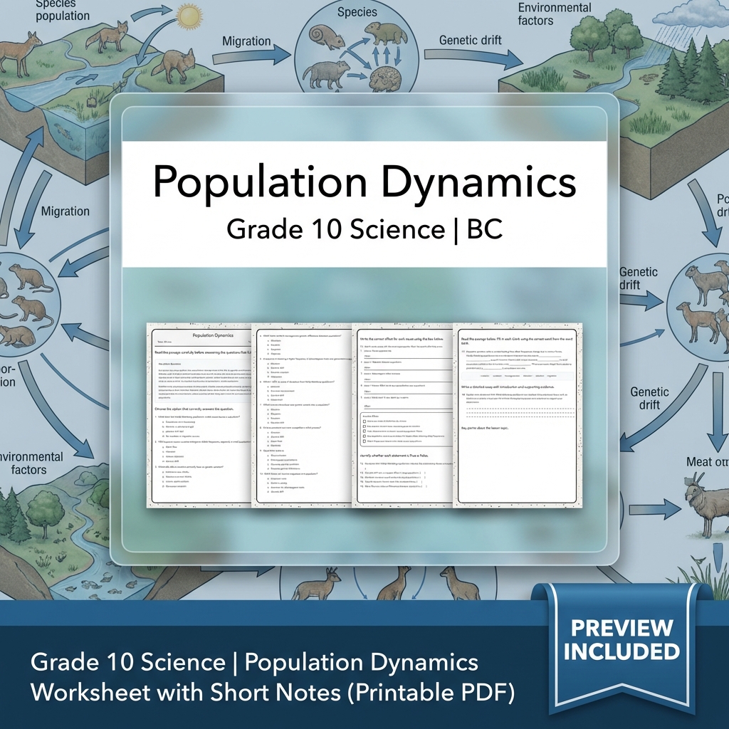 Grade 10 Science | BC Framework Lesson Group Worksheet Pack — included worksheet 8