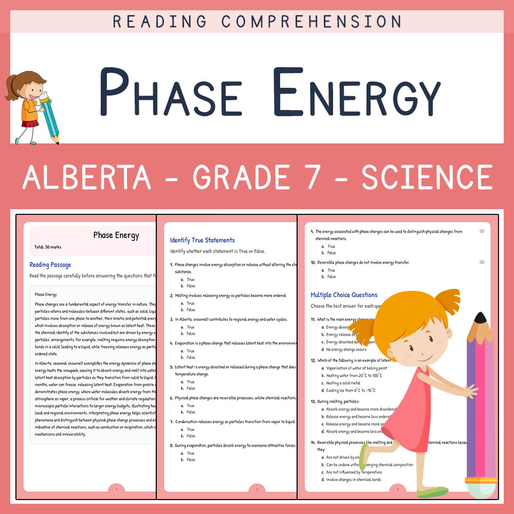 Grade 7 Science worksheet elena worksheet — Grade 7 Science | Phase Energy Worksheet | Alberta Standards — page 1