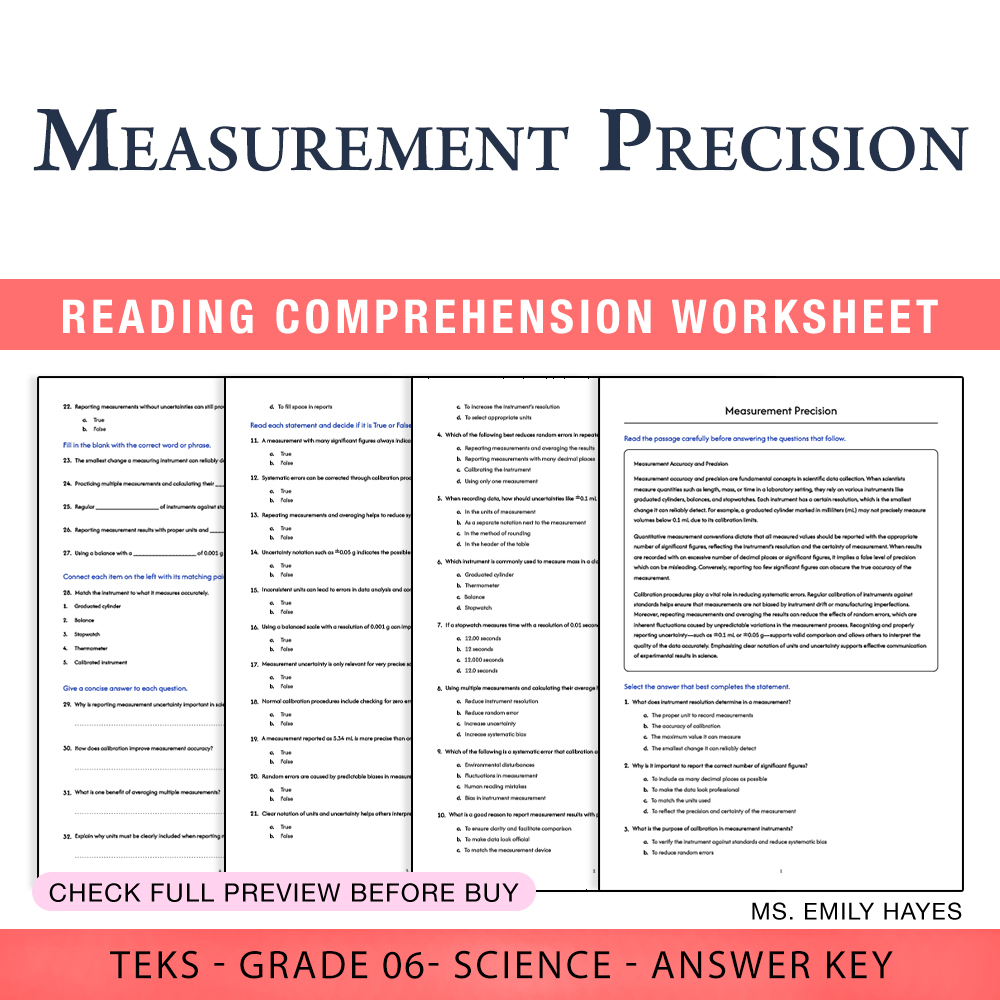 Grade 6 Science worksheet worksheet — 6th Grade Science | Measurement Precision Worksheet (PDF+ Answer Key) — page 1