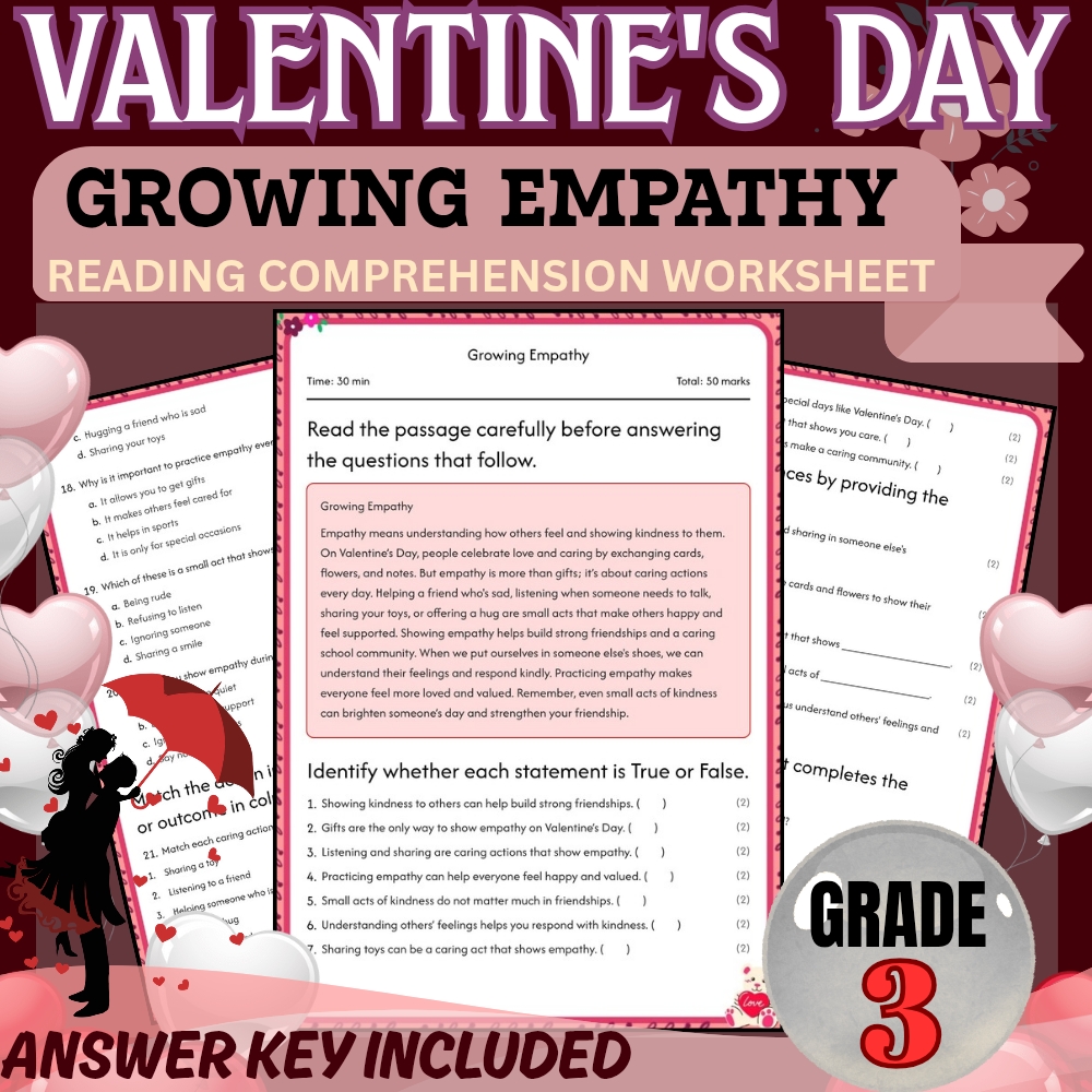 Grade 3 Valentine’s Day Bundle | Holiday & Friendship Worksheets(PDF+Answer Key) — included worksheet 4