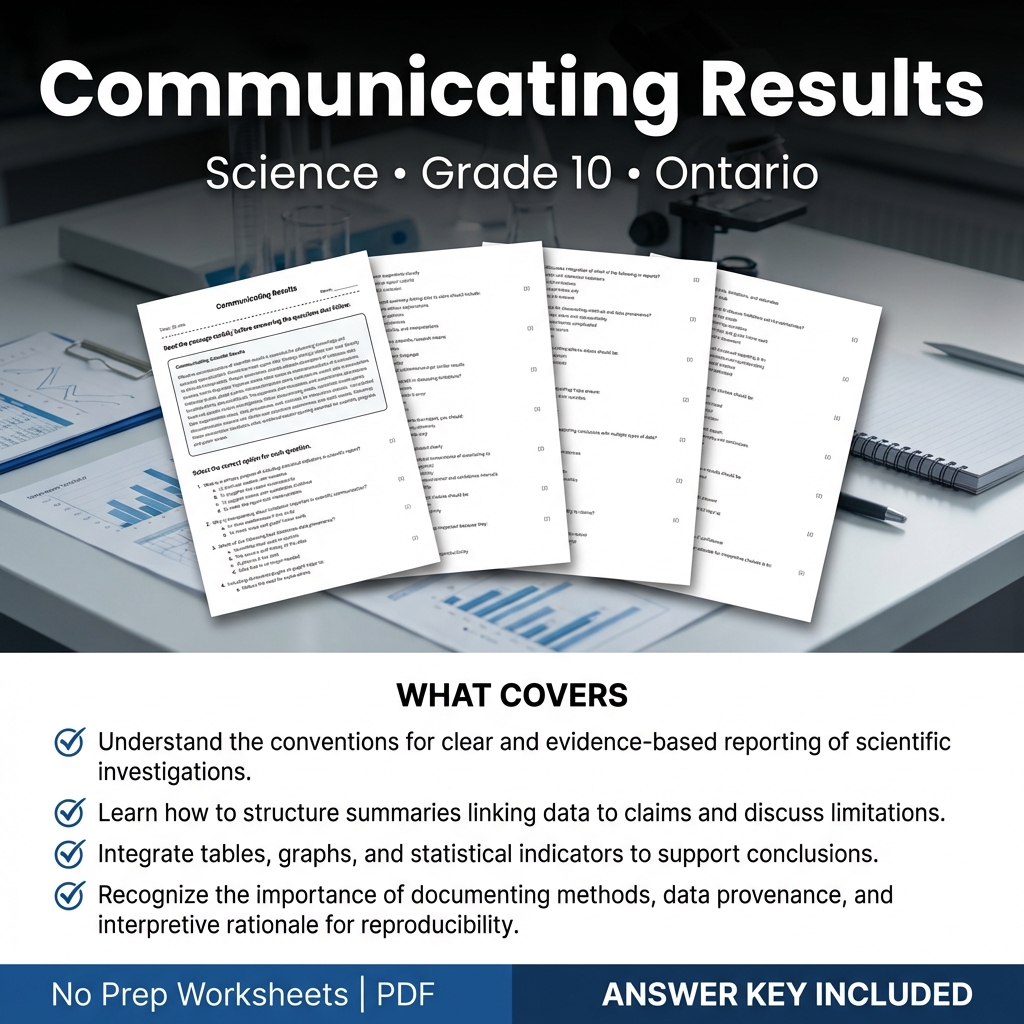 Grade 10 Science Worksheet on Communicating Results | Ontario Standards