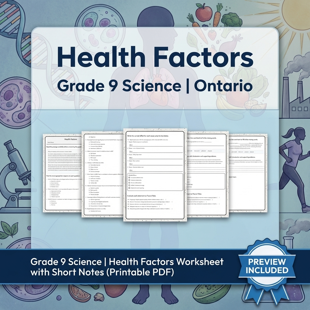 Grade 9 Science | Health Factors Worksheet with Short Notes (Printable PDF)
