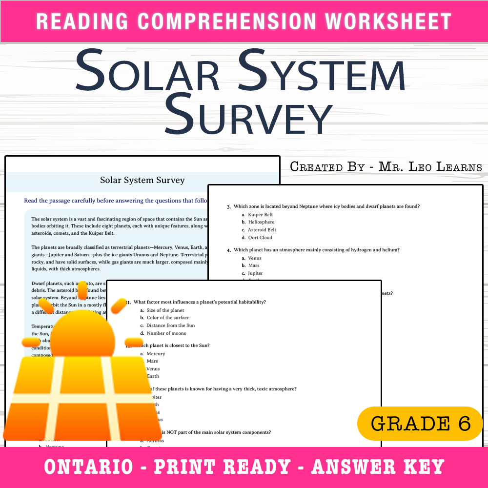 Grade 6 Science worksheet worksheet — Grade 6 Science — Solar System Survey Worksheet for Mastery — page 1