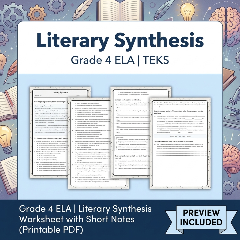 Grade 4 Literary Analysis and Character Development ELA Lesson Bundle - TEKS — included worksheet 1