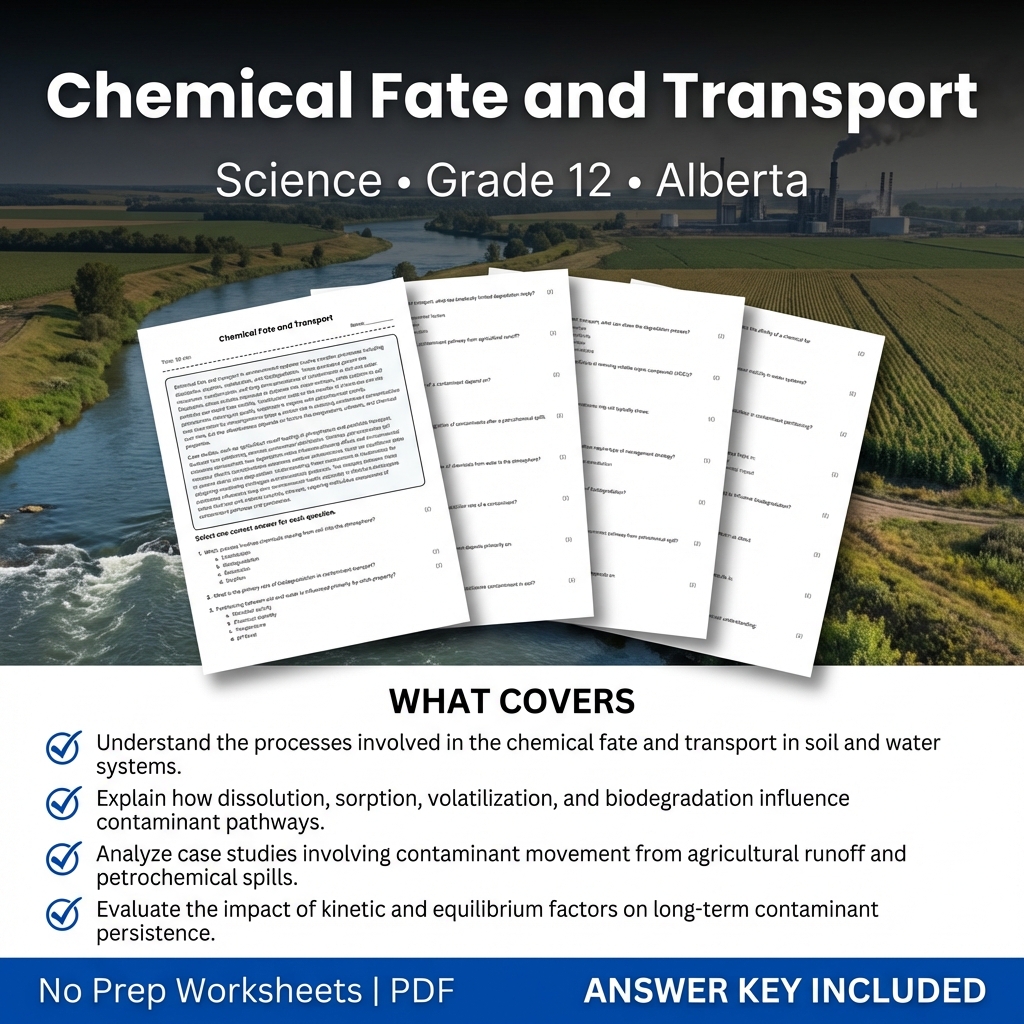 Chemical Fate and Transport Worksheet | Grade 12 Science Alberta Standards