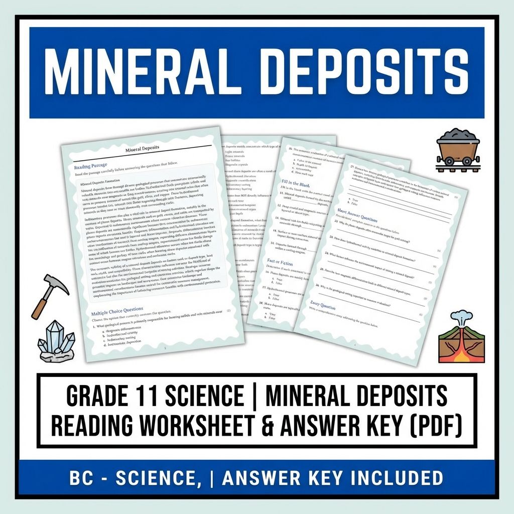 Grade 11 Science | Mineral Deposits Reading Worksheet & Answer Key (PDF)