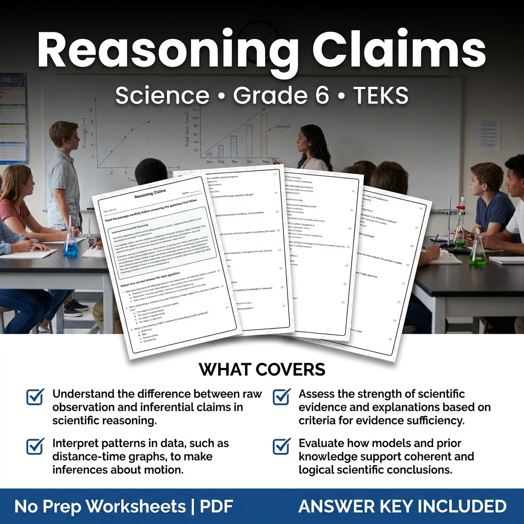 Grade 6 Science Worksheet on Reasoning Claims | TEKS Aligned
