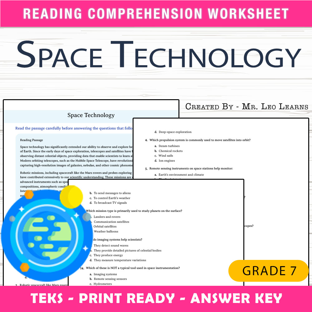 Grade 7 Science worksheet worksheet — Grade 7 Science — Space Technology Worksheet for Mastering Space Exploration — page 1