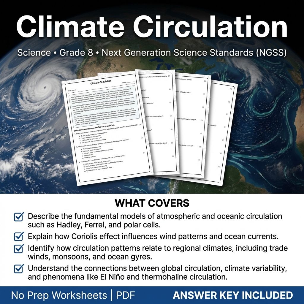 8th Grade Science | Climate Circulation Worksheet & Answer Key PDF