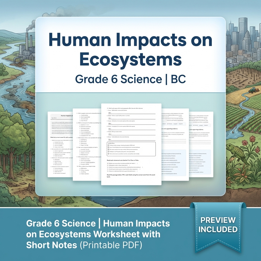 Grade 6 Science BC Ecosystems & Environmental Processes Worksheet Pack Full Year — included worksheet 27