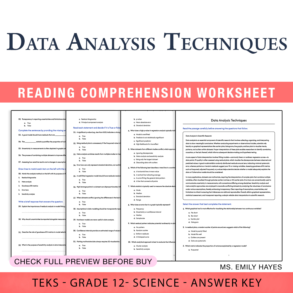 Grade 12 Science worksheet worksheet — 12th Grade Science | Data Analysis Techniques Worksheet (PDF+ Answer Key) — page 1