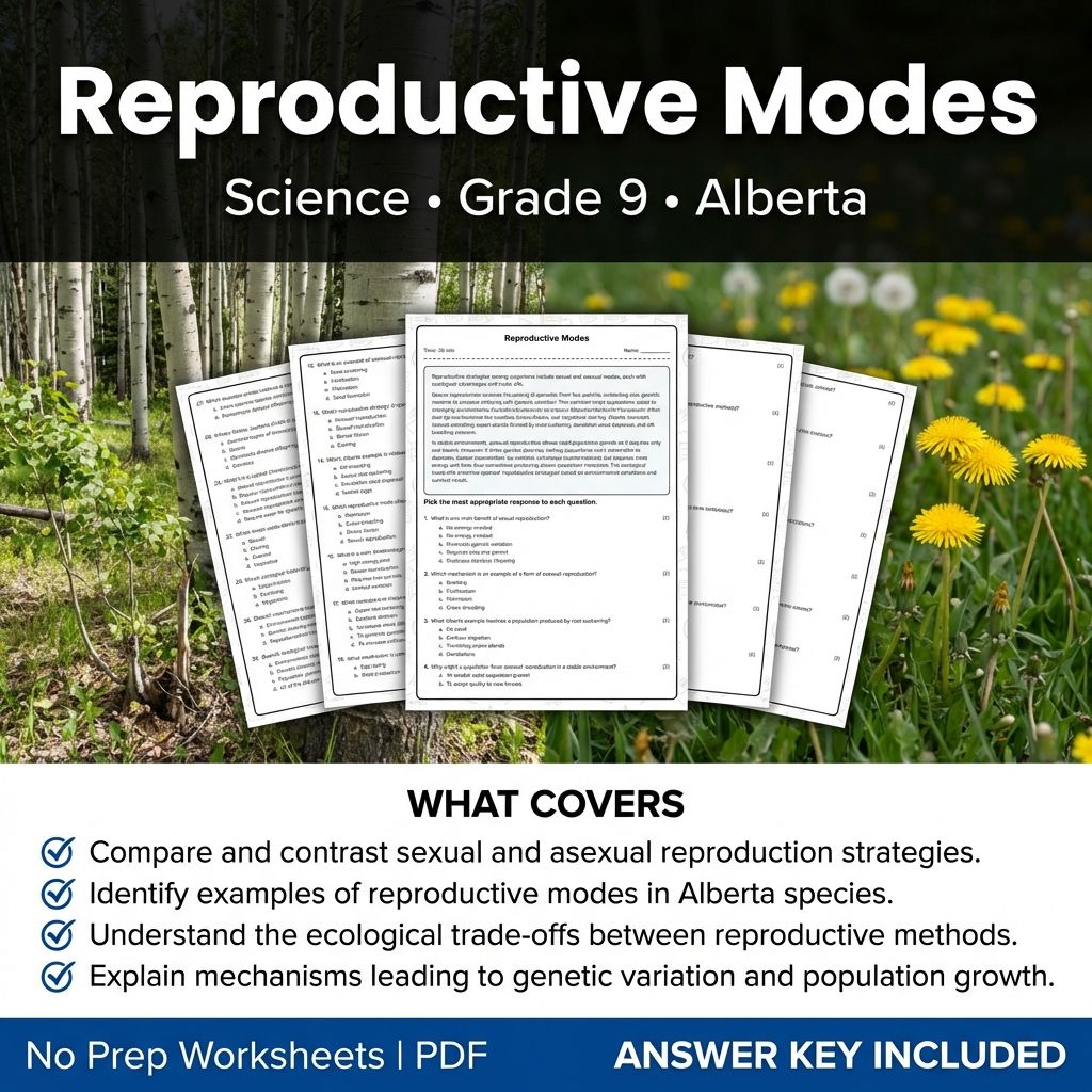 Reproductive Modes Worksheet for Grade 9 Science | Alberta Standards