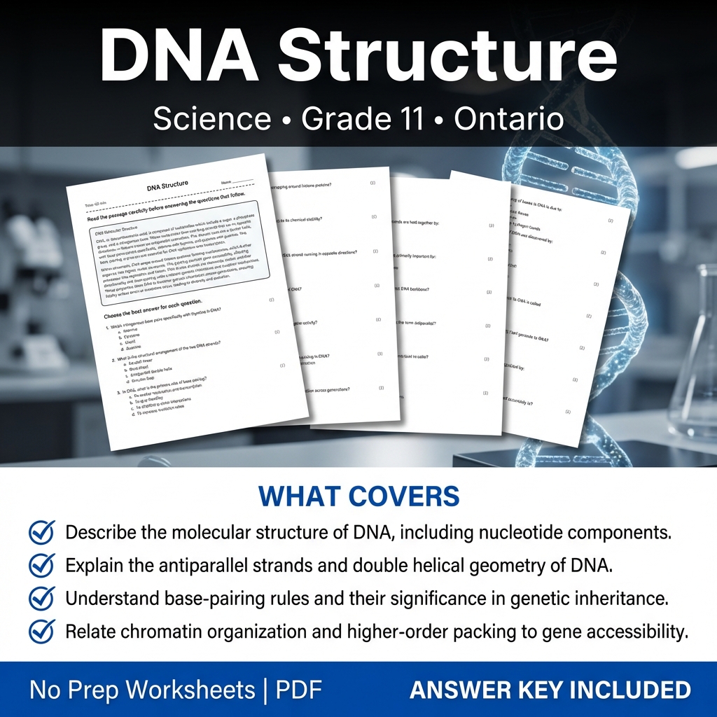 DNA Structure Worksheet for Grade 11 Science | Ontario Standards