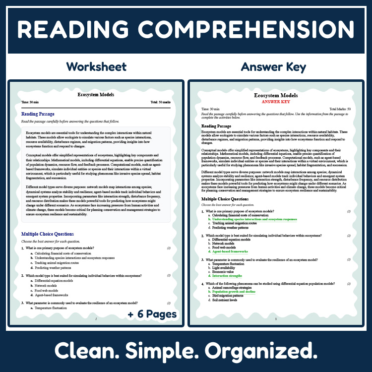 Grade 11 Science reading worksheets worksheet — 11th Grade Science | Ecosystem Models Reading Worksheet (PDF + Rubric) — p…