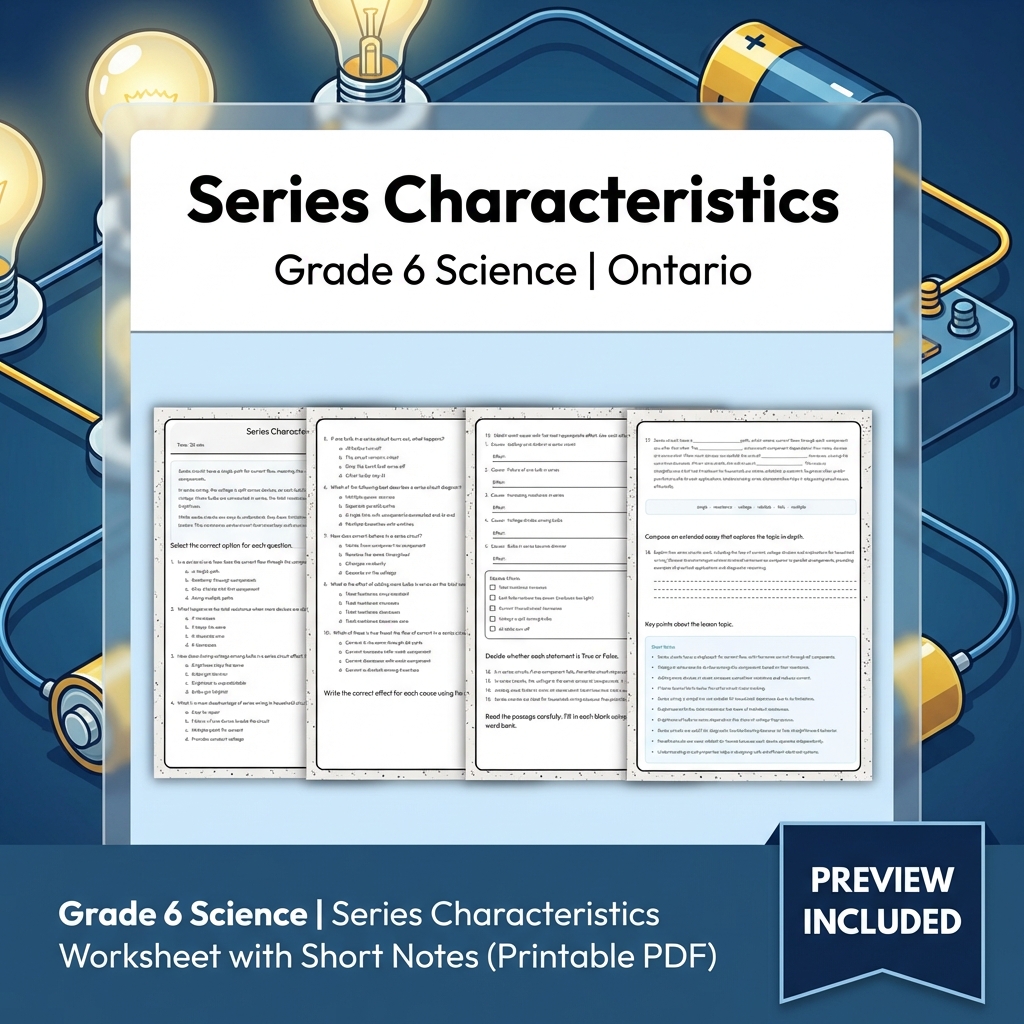 Grade 6 Science Lesson Group on Energy, Circuits & Properties  — included worksheet 6