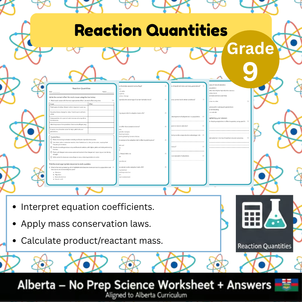 Grade 9 Science Worksheet Bundle | Genetics, Chemistry & Physics Concepts — included worksheet 22