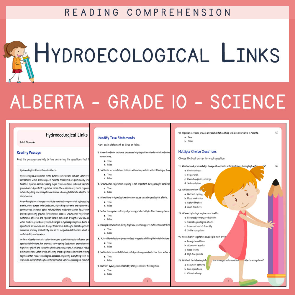 Grade 10 Science worksheet elena worksheet — Grade 10 Science | Hydroecological Links Worksheet | Alberta  Standards — page 1