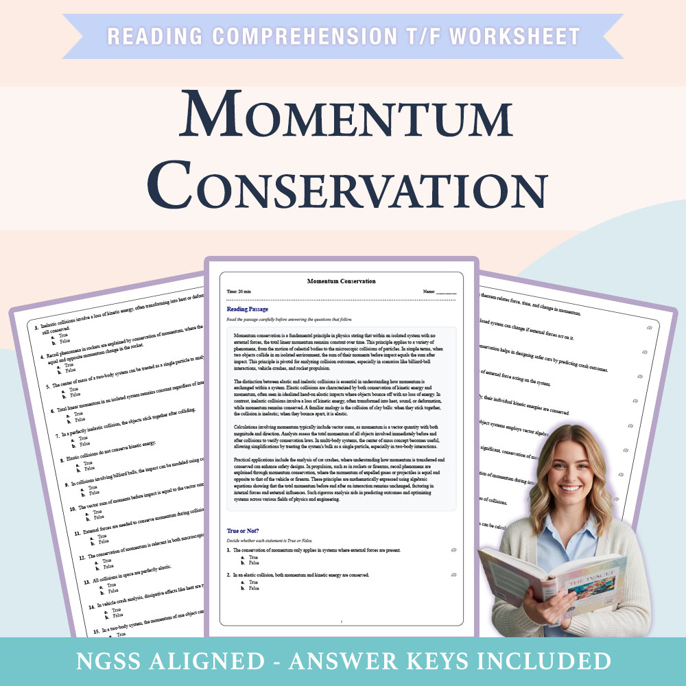 Grade 9 Science reading comprehensions true or false worksheet worksheet — Grade 9 Science | Momentum Conservation Workshe…