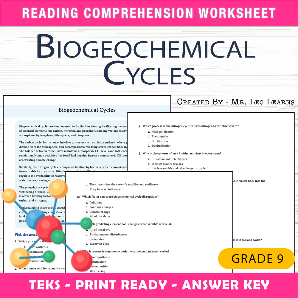 Grade 9 Science worksheet worksheet — Grade 9 Science | Biogeochemical Cycles Worksheet for Mastery — page 1