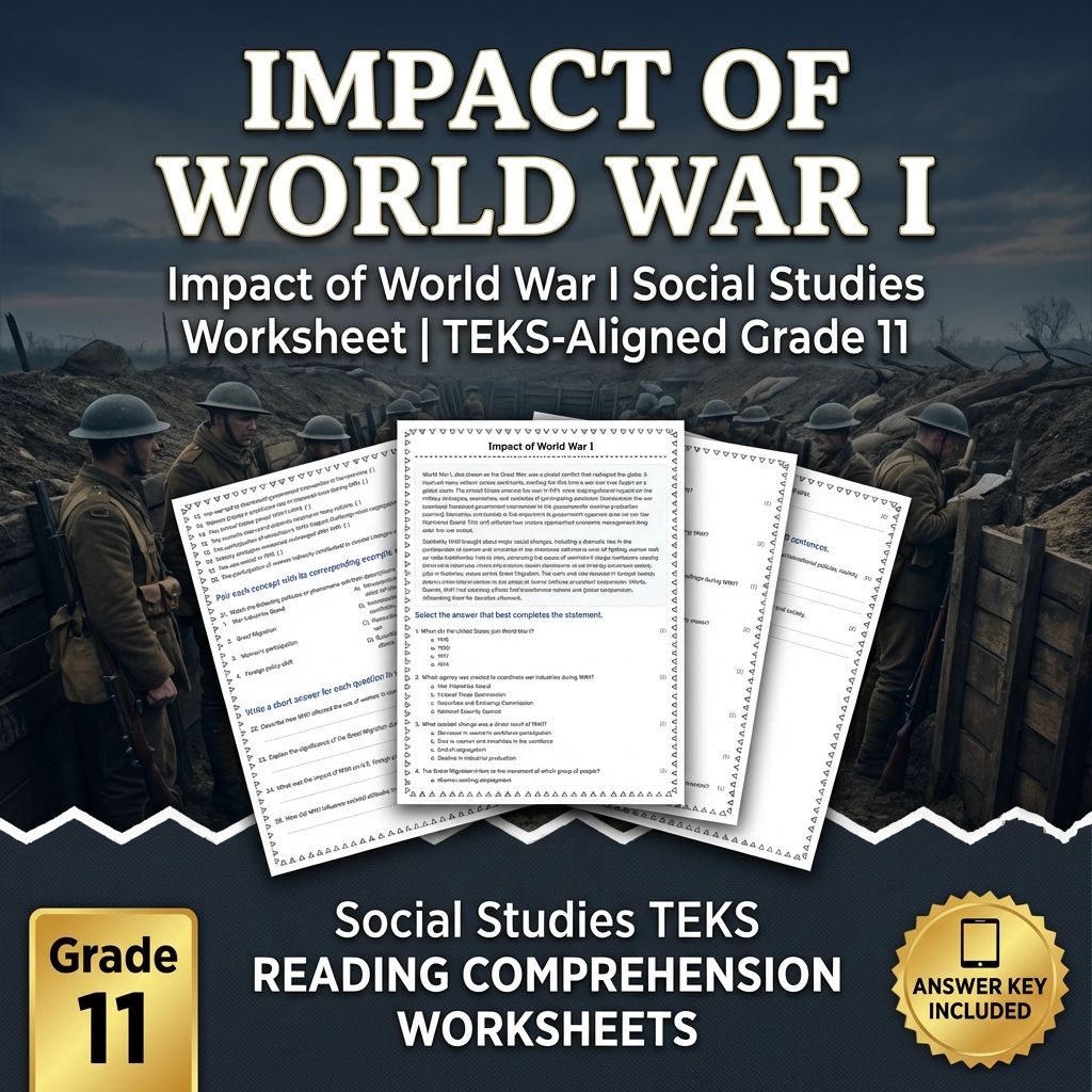 Impact of World War I Social Studies Worksheet | TEKS-Aligned Grade 11