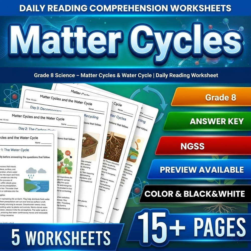 Grade 8 Science – Matter Cycles & Water Cycle | Daily Reading Worksheet