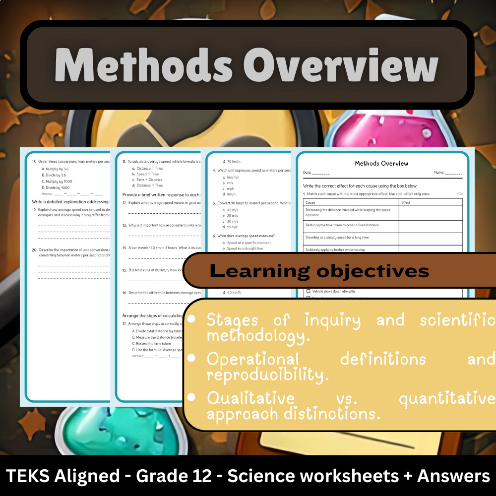 Grade 12 Science | Methods Overview Worksheet (Answer Key) – TEKS Standards