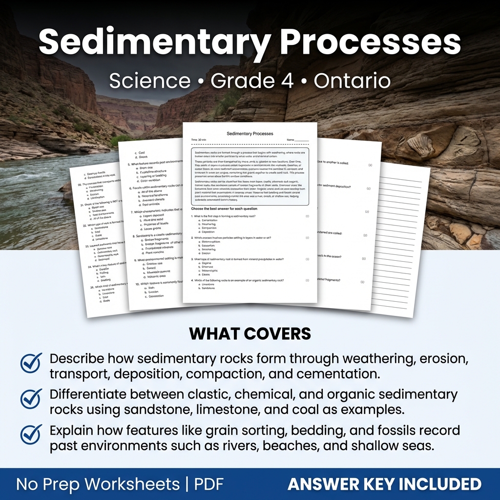 Sedimentary Processes Worksheet for Grade 4 Science | Ontario Standards