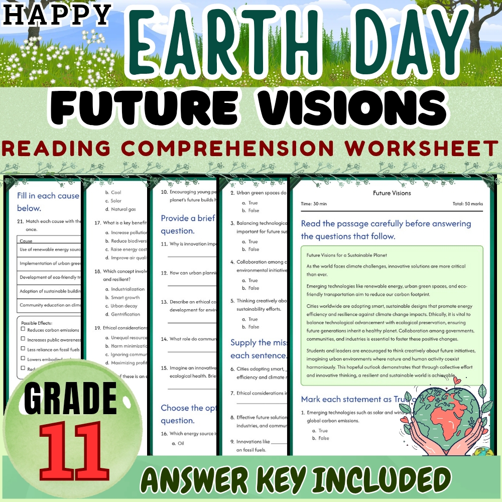 Grade 11 Seasonal|Earth Day & Climate Impact Worksheet Pack(Answer Key Included) — included worksheet 4