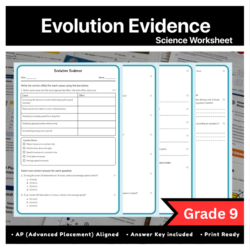 Grade 9 Science science 1 worksheet — Grade 9 Science – Evidence for Evolution Worksheet (AP Standards + Key) (PDF)