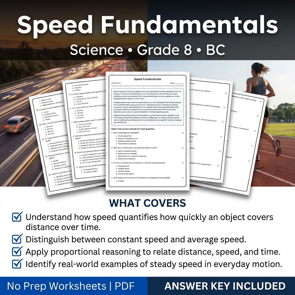 Grade 8 Science | Speed Fundamentals Worksheet with Answer Key (Printable PDF)