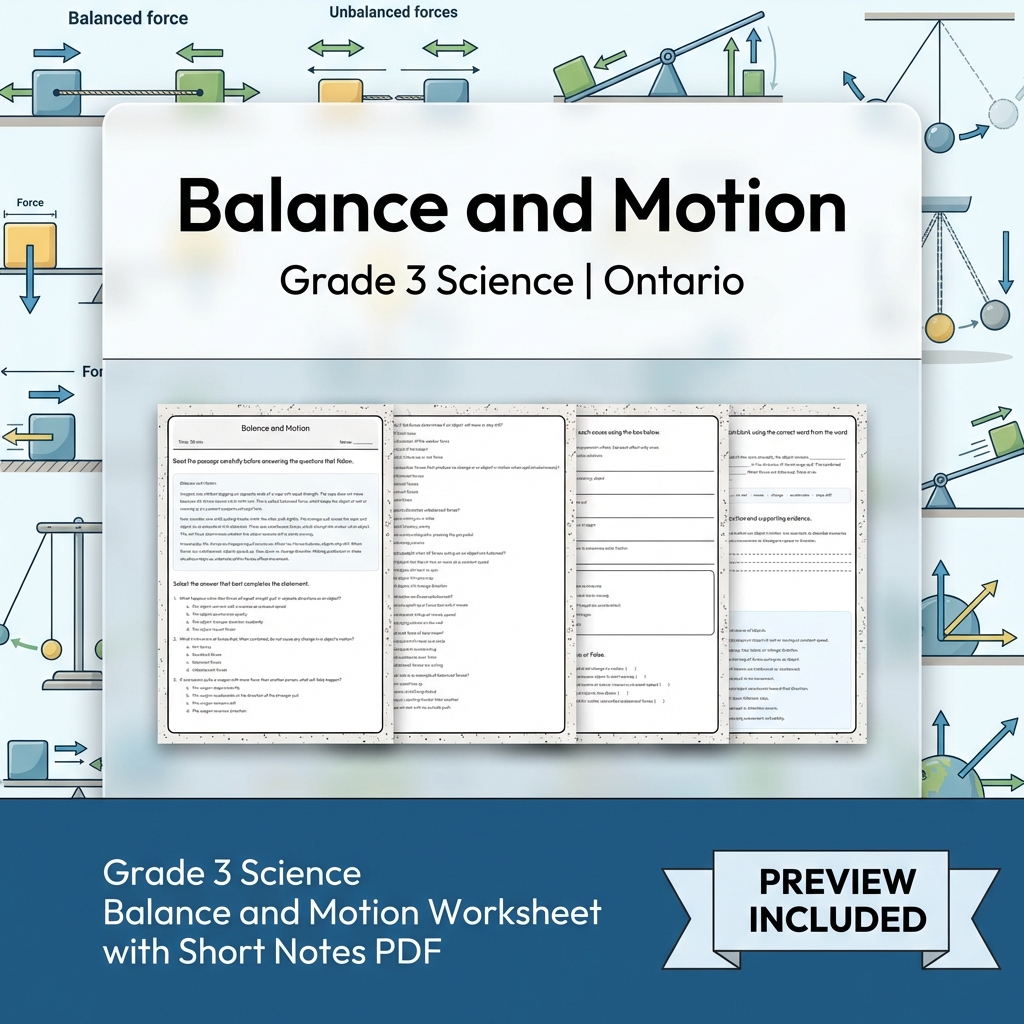 Grade 3 Science Lesson Group | Ontario Forces and Motion Worksheets Bundle — included worksheet 3