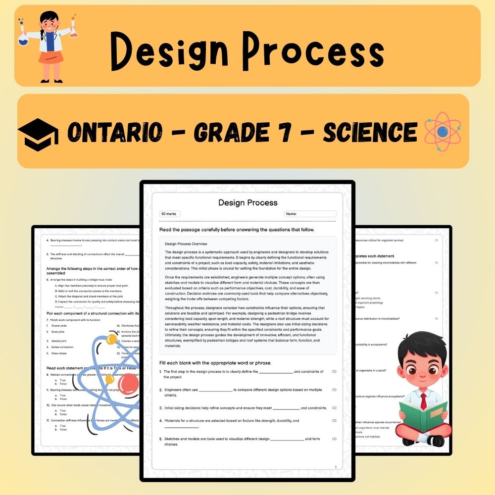 Grade 7 Science worksheet worksheet — Grade 7 Science - Design Process Worksheet (PDF) – Ontario Standards — page 1