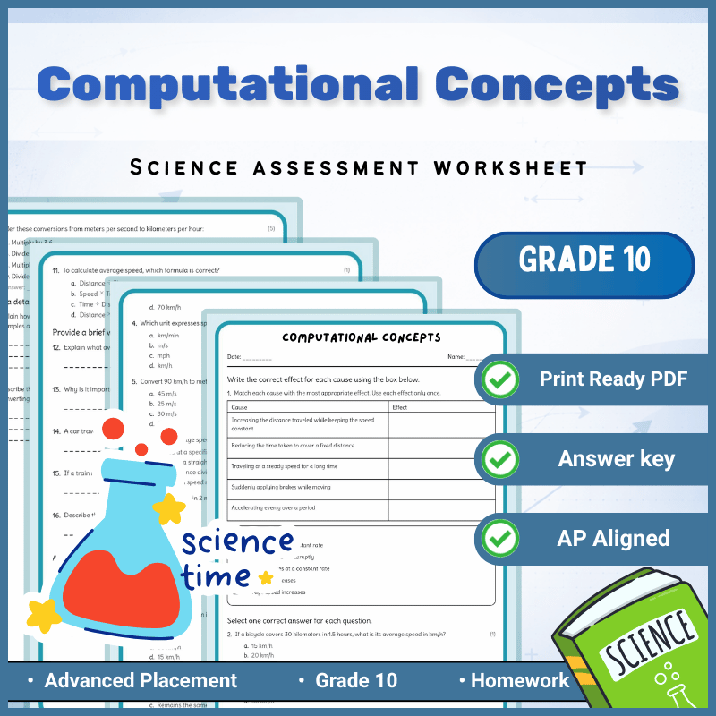 Grade 10 Science | Computational Concepts Worksheet (AP Standards) PDF