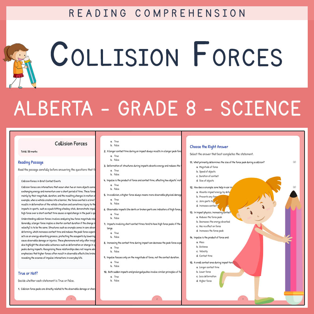 Grade 8 Science worksheet elena worksheet — Grade 8 Science | Collision Forces Worksheet Elena | Alberta Standard — page 1