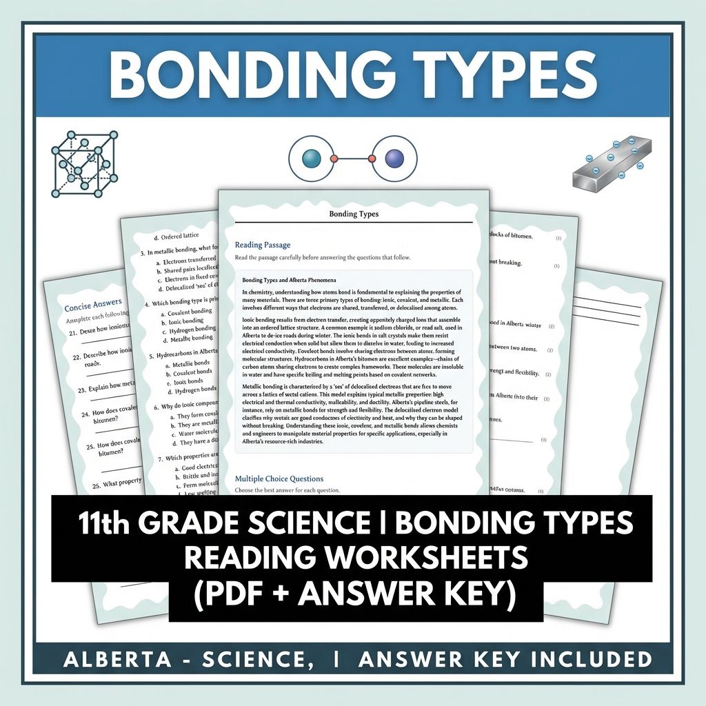 11th Grade Science | Bonding Types Reading Worksheets (PDF + Answer Key)