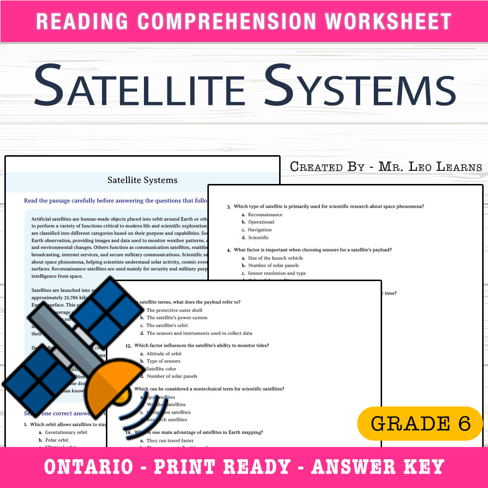 Grade 6 Science worksheet worksheet — Grade 6 Science — Satellite Systems Worksheet for Mastering Orbital Concepts — page 1
