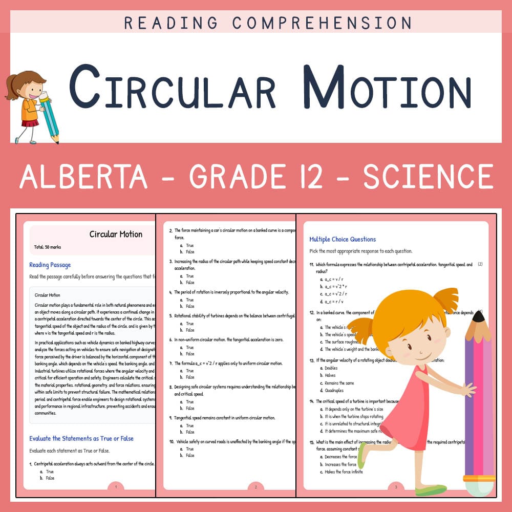 Grade 12 Science worksheet elena worksheet — Grade 12 Science | Circular Motion Worksheet | Alberta Standards — page 1