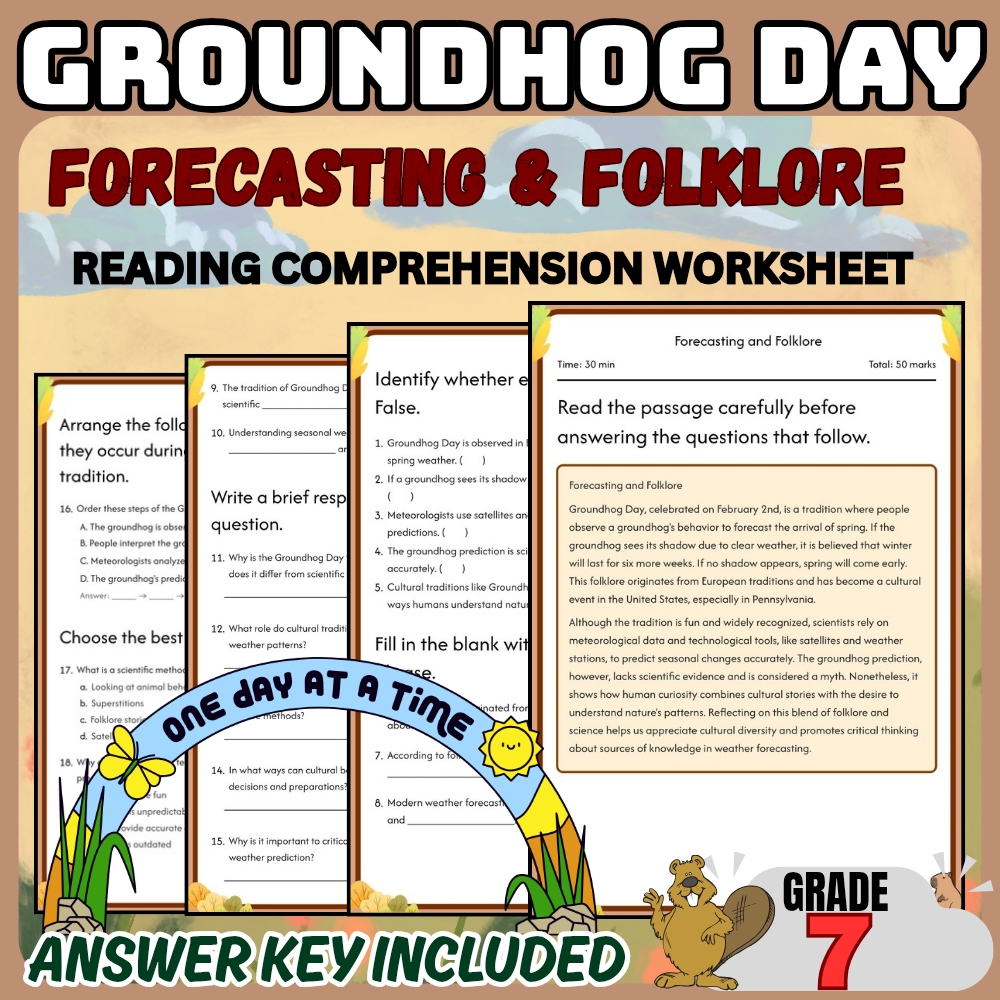 Grade 7 Holiday Groundhog Day Forecasting Worksheet for Mastery|PDF + Answer Key