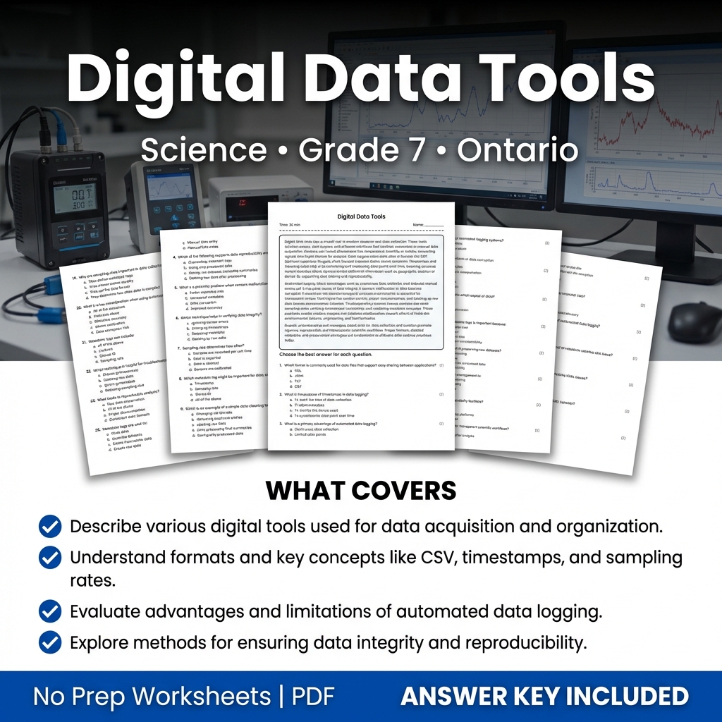 Grade 7 Science Worksheet on Digital Data Tools | Ontario Standards