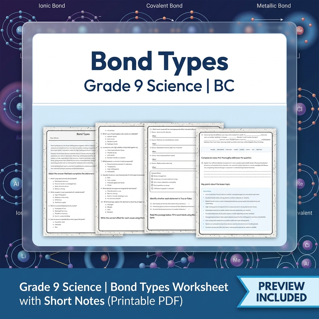 Grade 9 Science Lesson Bundle | BC Framework Focused Worksheets — included worksheet 6
