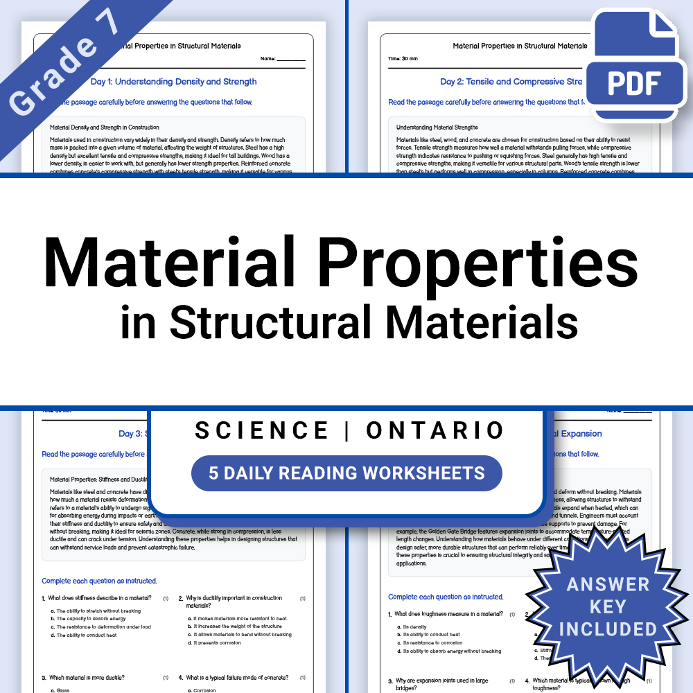 Grade 7 Science Lesson Bundle: Engineering & Structural Materials Ontario — included worksheet 6