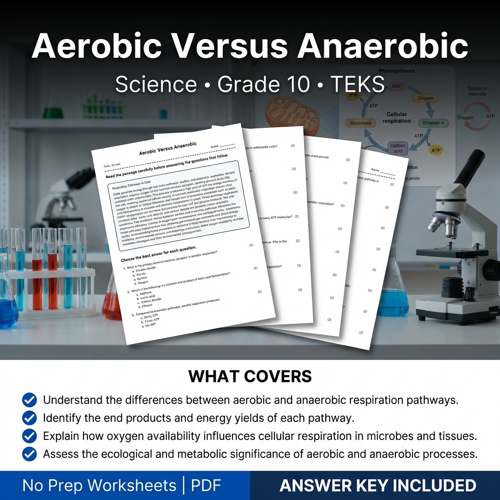 Grade 10 Science Worksheet on Aerobic vs Anaerobic Respiration | TEKS